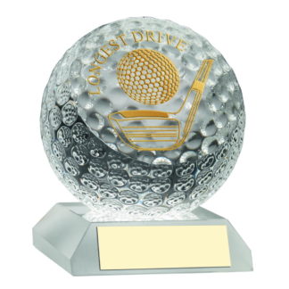 JR2-GO71 Longest Drive Clear Glass Golf Ball Trophy